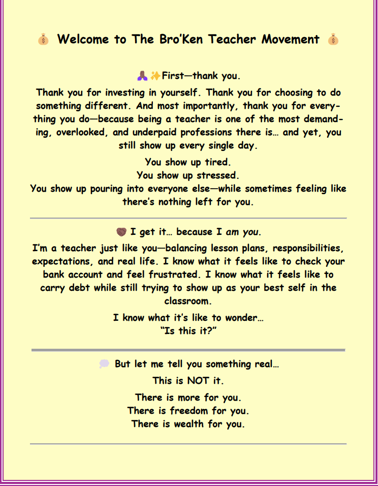 The Bro’Ken Teacher Credit Card Debt Payoff Action Lesson Plan