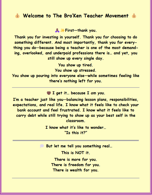 The Bro’Ken Teacher Credit Card Debt Payoff Action Lesson Plan